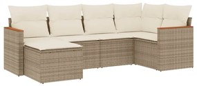 Set divano da giardino 6 pz con cuscini beige in polyrattan