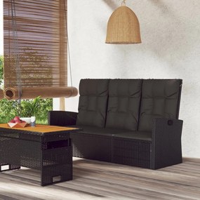 Panca da giardino reclinabile con cuscini 173cm polyrattan nero