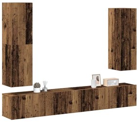 Set Mobile Tv 4 Pz Montato A Parete Legno Antico İn Truciolato /