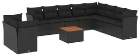 Set divani da giardino 11 pz con cuscini in polyrattan nero