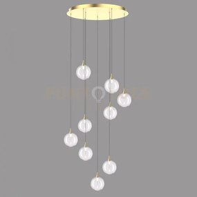 Lampada a sospensione bolla, metallo oro + 9 vetri trasparenti led ...