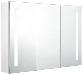 Armadietto bagno con specchio e led bianco lucido 89x14x62 cm