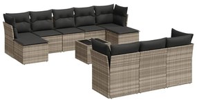 Set divani da giardino 11 pz con cuscini in polyrattan grigio