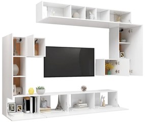 Set mobili porta tv 8pz bianco in legno multistrato