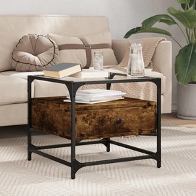Tavolino Con Piano İn Vetro Rovere Fumo 50x50x45 Cm Acciaio /