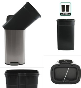 Cestino per la spazzatura color argento opaco in acciaio con pedale 50 l Akira – Spirella