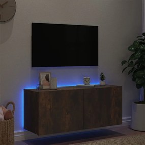 Mobile tv a parete con luci led rovere fumo 100x35x41 cm