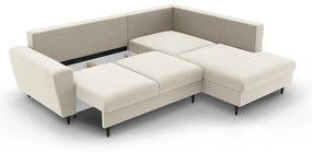 Divano angolare beige allungabile e con contenitore (con penisola a destra/a L) con rivestimento in velluto Kyoto – Cosmopolitan Design