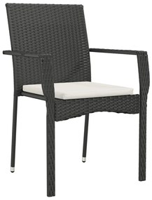 Set da pranzo da giardino 3 pz con cuscini nero in polyrattan