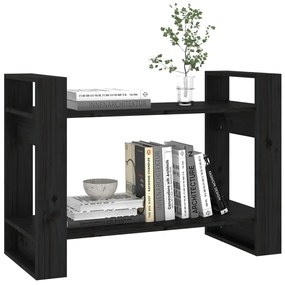 Libreria/divisorio nero 80x35x56,5 cm in legno massello di pino