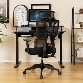 Costway Sedia da ufficio ergonomica con supporto lombare a forma di N, Sedia da scrivania regolabile e inclinabile Nero