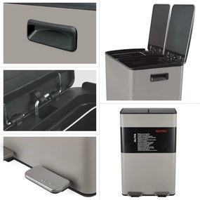 Cestino per la spazzatura grigio tortora in acciaio per raccolta differenziata/con pedale 2x30 l Aliya – Spirella