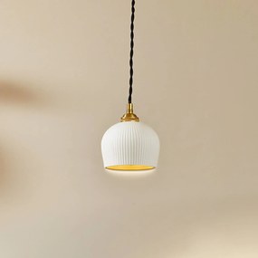 Lampada a sospensione Lindby Nolane, Ø 11 cm, ceramica, bianco/ottone