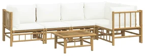 Set salotto da giardino 6pz con cuscini bianco crema in bambù