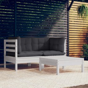 Set divani da giardino 3 pz con cuscini antracite legno di pino
