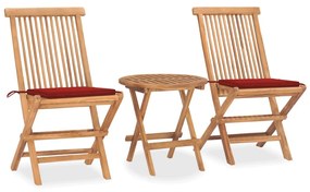 Set da pranzo giardino pieghevole 3 pz cuscino massello di teak