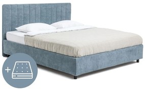 Letto matrimoniale imbottito blu con contenitore, materasso e rete inclusi 160x200 cm Myra Slim Line – Bonami Selection