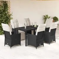 Set da Pranzo da Giardino 7 pz Nero con Cuscini in Polyrattan 3276866