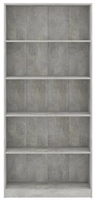 Libreria 5 Ripiani Grigio Cemento 80x24x175cm Legno Multistrato