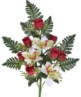 Set 4 Bouquet Artificiali Frontale di Cymbidium e Rose H 43 cm