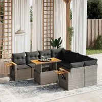 Set Divano da Giardino 9 pz con Cuscini Grigio in Polyrattan 3273447