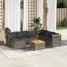 Set divano da giardino 8 pz con cuscini grigio in polyrattan