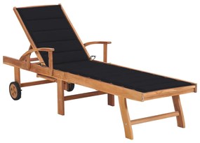 Lettino Prendisole Con Cuscino İn Massello Di Teak Nero /