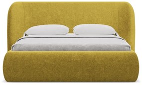 Letto matrimoniale imbottito color senape con contenitore con griglia 180x200 cm Hauke - Makamii