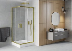 Mexen Rio cabina doccia quadrata 90 x 90 cm, trasparente, oro + piatto Rio, bianco - 860-090-090-50-00-4510