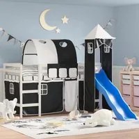 Letto a Soppalco con Torre Bambini Bianco e Nero 80x200cm Pino 3207093