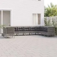 Set Divani da Giardino 10 pz con Cuscini in Polyrattan Grigio 3187535