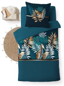 Biancheria da letto singola in cotone color petrolio 140x200 cm Alianor - douceur d'intérieur