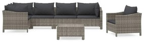 Set divani da giardino 7 pz con cuscini in polyrattan grigio