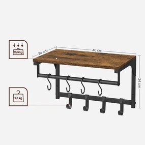 Appendiabiti da parete con ripiano NATE marrone/nero