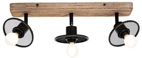 Faretto da soffitto industriale nero con legno 3 luci - Jasmine