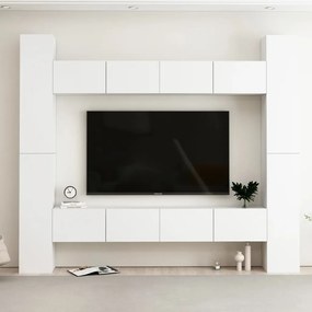 Set mobili porta tv 8 pz bianco in legno multistrato