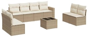 Set divano da giardino 9 pz con cuscini beige in polyrattan