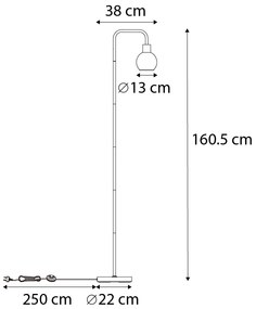 Lampada da terra Art Déco nera con vetro fumé - Vidro