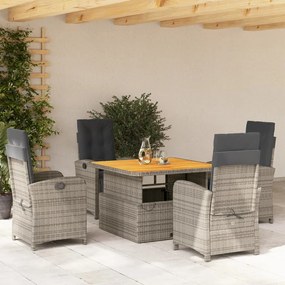 Set Da Pranzo Da Giardino 5 Pz Con Cuscini İn Polyrattan Grigio /