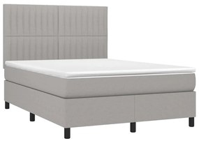 Letto a molle materasso e led grigio chiaro 140x200 cm tessuto