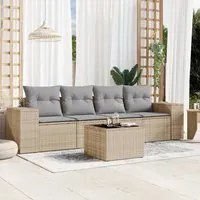 Set Divano da Giardino 5 pz con Cuscini Beige in Polyrattan 3222288