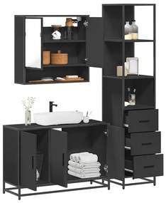 Set Mobili Da Bagno 3 Pz Nero İn Legno Multistrato /