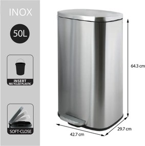 Cestino per la spazzatura color argento opaco in acciaio con pedale 50 l Akira – Spirella