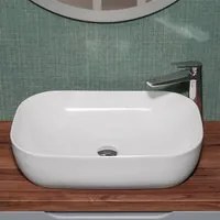 Lavabo da appoggio 60x40 rettangolare in ceramica bianco lucido