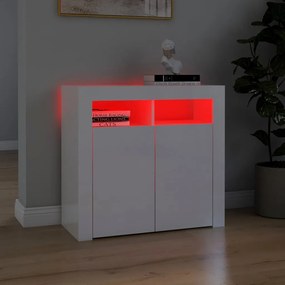 Credenza con luci a led bianco lucido 80x35x75 cm