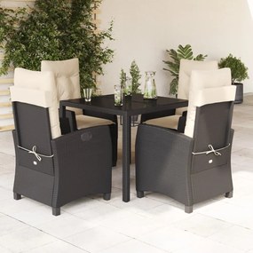 Set Da Pranzo Da Giardino 5 Pz Nero Con Cuscini İn Polyrattan /