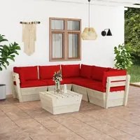 Set Divani da Giardino su Pallet 6 pz con Cuscini Legno Abete 3063534