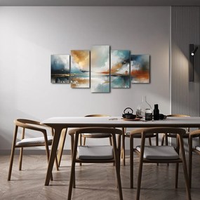 Quadri 5 pezzi – Paesaggio astratto con lago