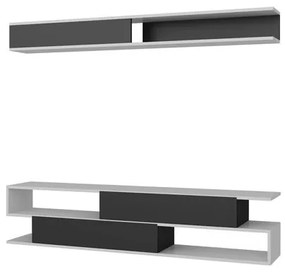 Parete Attrezzata Soggiorno 176 Cm Mobile Porta TV Con Ante Bianco E Nero Sims