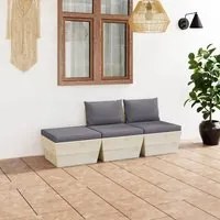 Set Divani da Giardino su Pallet 3 pz con Cuscini Legno Abete 3063408